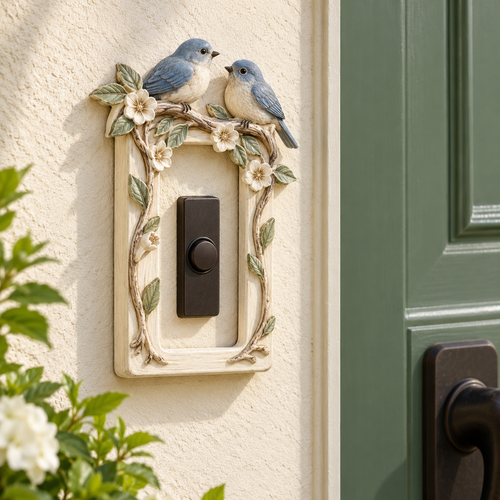 Bluebird Perch Doorbell Surround — AI-generated design illustration