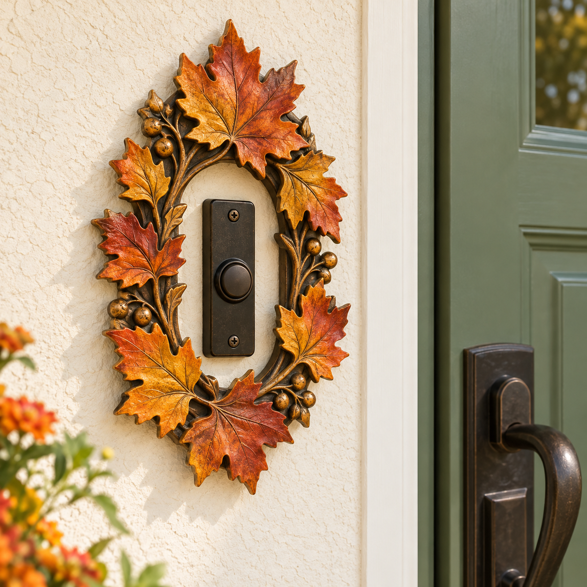 Harvest Leaf Doorbell Surround — AI-generated design illustration