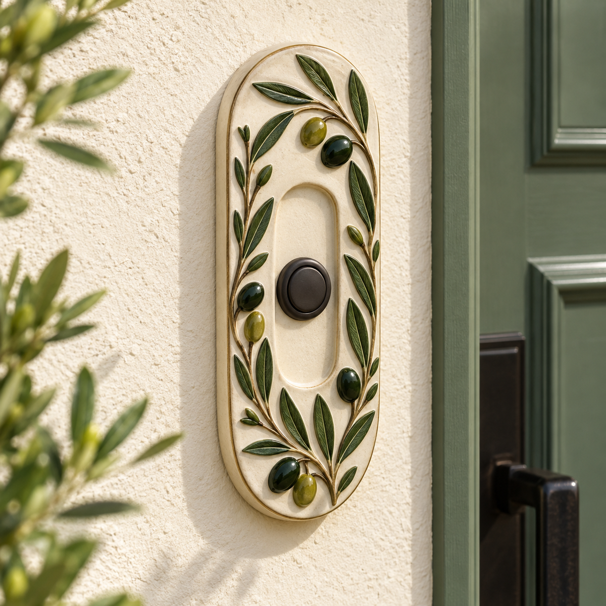 Olive Branch Doorbell Surround — AI-generated design illustration