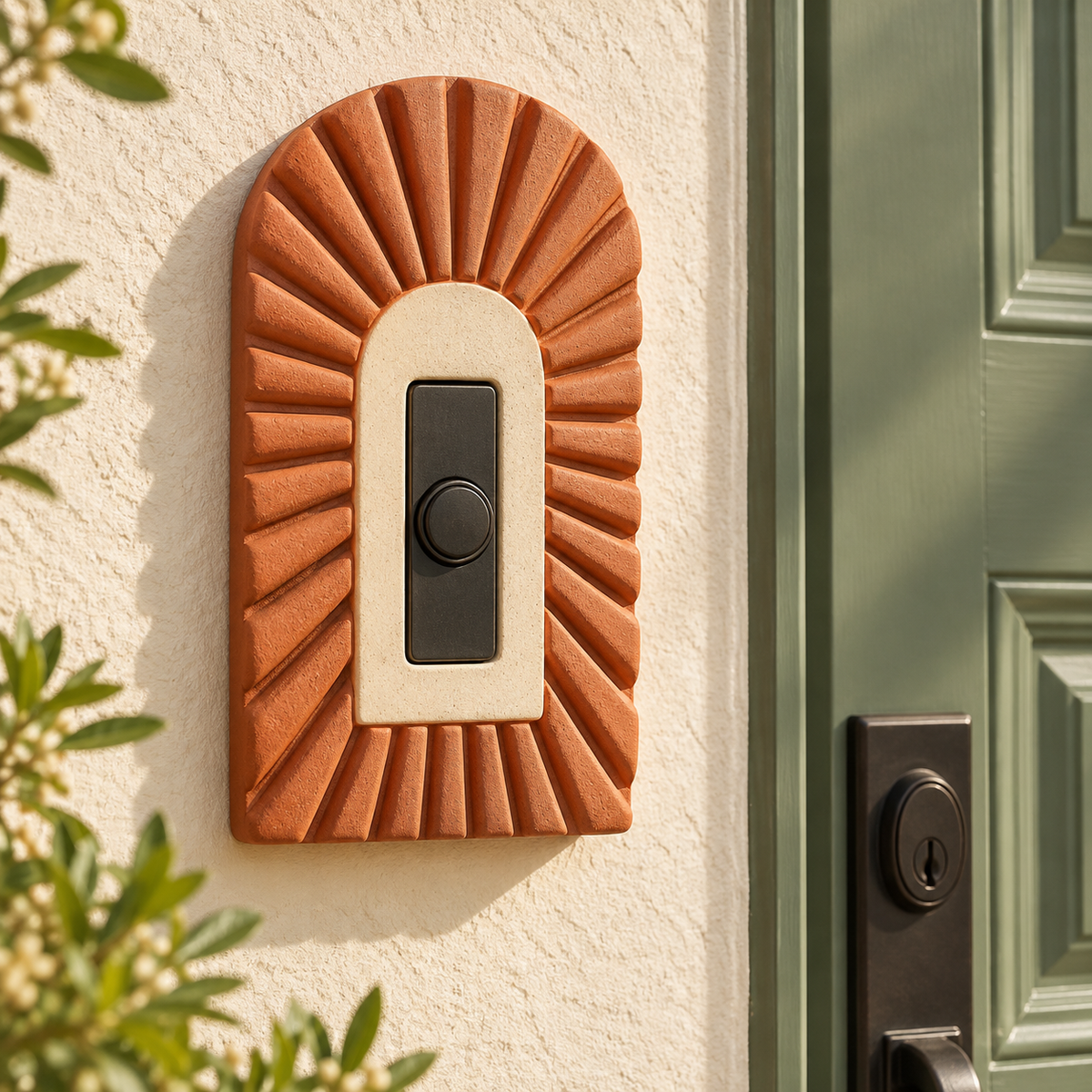 Terracotta Sun Doorbell Surround — AI-generated design illustration